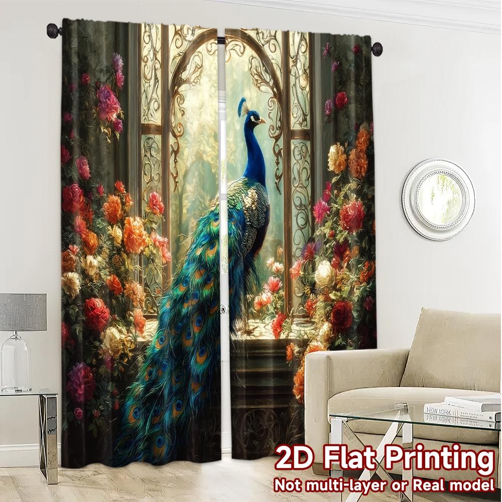 Set Of 2 Contemporary Flat Printing Curtains Without Rod Peacock Garden Popular Versatile Durable Polyester Curtain