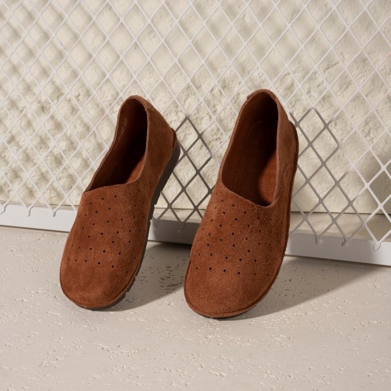 Handmade Leather Sandals Women's Retro Hollow Single Shoes Summer Soft-soled Soft Leather Versatile Breathable Hole Shoes Men and Women the Same Style