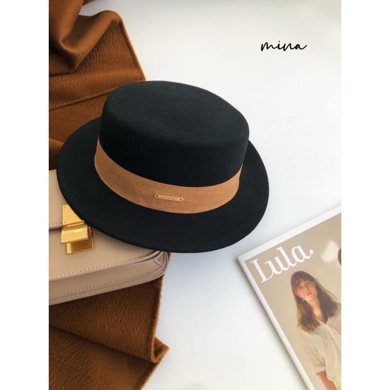 Autumn and Winter White French Woolen Flat Hat Female British Retro Flat Edge Big Head Circumference Versatile Top Hat Flat Hat Male