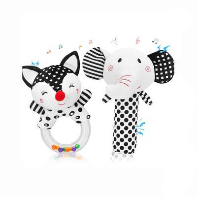 Giocattoli di peluche a sonaglio per bambini, morbido peluche a sonaglio imbottito, peluche a sonaglio imbottito per lo sviluppo precoce, peluche a sonaglio, peluche a forma di animale 2 pezzi
