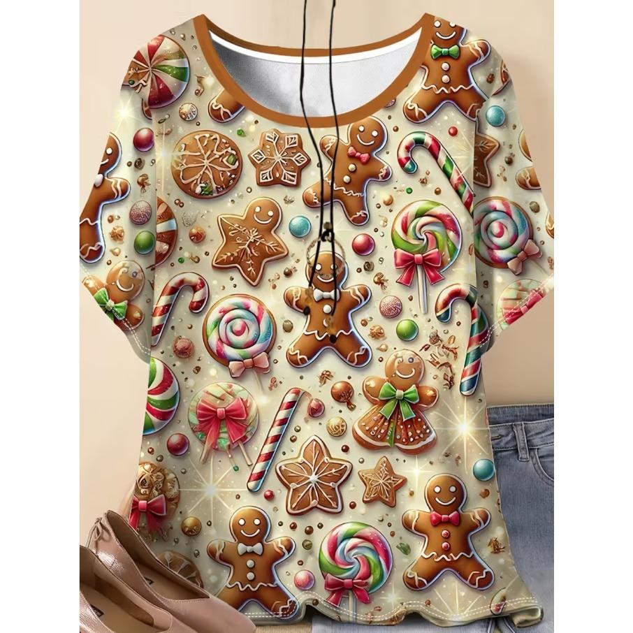 

Женская повседневная футболка с 3D-принтом на рождественскую тематику больших размеров от XL до 7XL, свободного кроя, с круглым вырезом и короткими рукавами 7XL