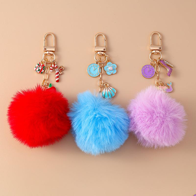Portachiavi Palla di Pelo Finto di Coniglio Peluche Morbido Carino Portachiavi di Natale per Donne Ragazze Ciondolo per Borsa Gioielli Fai da Te Regalo