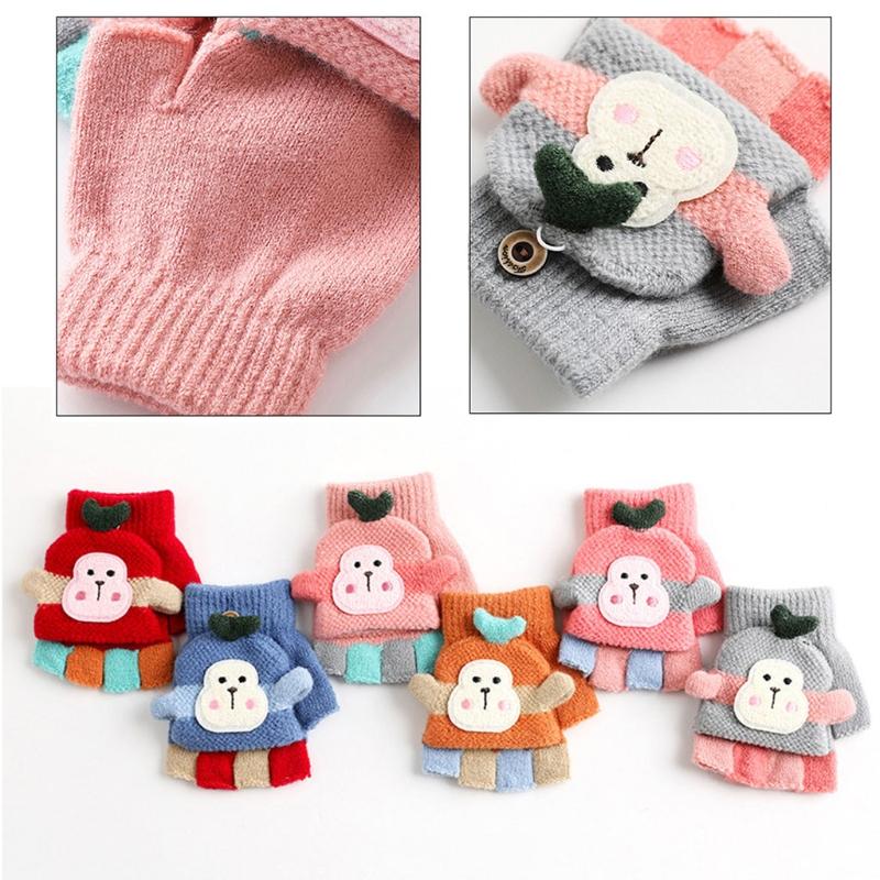 Outdoor Riding Warm Mittens Soft Elastic Knitted Half Finger Glove for Girls Boys Candy Color Cute Gloves