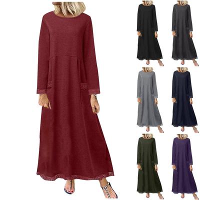 Women's Casual Loose Comfortable Knitted Lace Long Dress Padded Dress