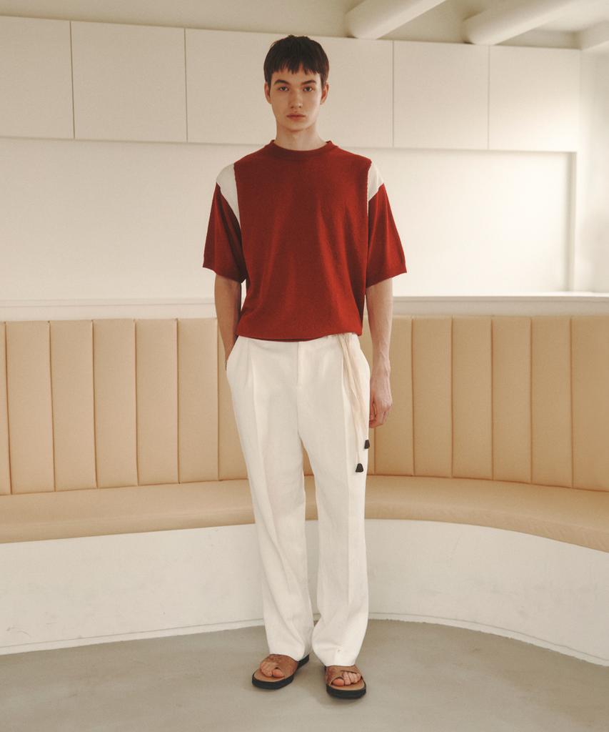 KNITTED Summer Varsity Short Sleeve Knit Tee Red