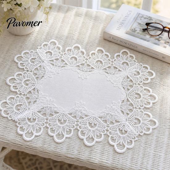 Romantic Simple Design Placemat White Lace Placemat, Foldable Soft Anti-Wrinkle Table Mat, Heat Hollow Mat Resistant Non-Yellowing Durable Dining