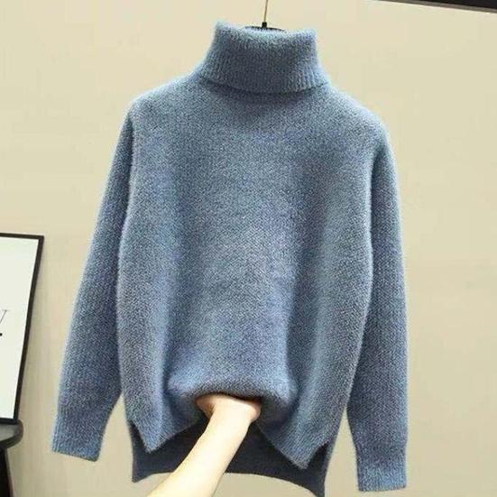 Women's Autumn Winter Large Size All-match Sweaters Female Loose High Collar Long Sleeve Warm Knitted Pullovers