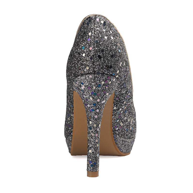 Women's High-heeled Single Shoes Fashion Sequined Banquet Wedding Shoes Waterproof Table Fine Heel Shallow Mouth Large Size Four-season Shoes