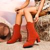 Fashion Women Ankle Boots Luxury Chunky Heeled Long Boots Retro Solid Color Lace Up Knee High Boots Casual Comfortable Trend Shoes Women