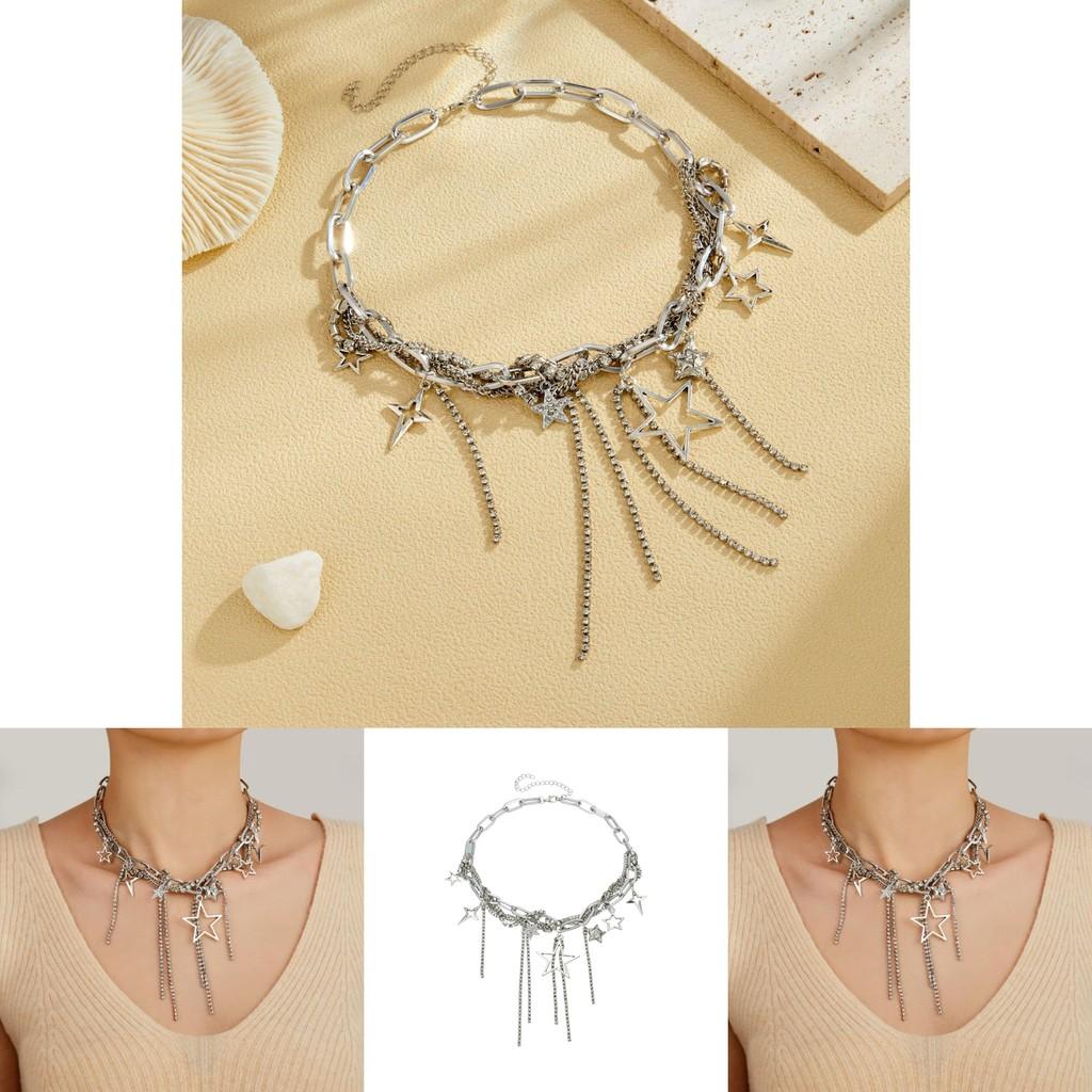 And Heart Fashionable Star Shaped Necklace For Women Shimmering Charm Rhinestone