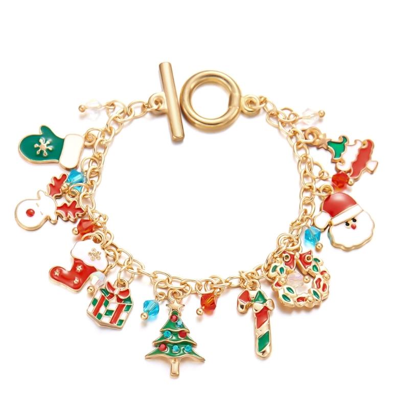 Pulseira de Pingente de Rena do Papai Noel Festiva para Árvore de Natal Corrente de Pulso de Liga Joia Pulseira Presente de Feriado para Mulheres Acessório de Festa