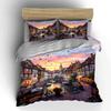 Rainbow Fairy Tale Town Scenery Duvet Cover Set With 3D Printing Design Soft Polyester Bedding Set All-Season Comfort For Gifts