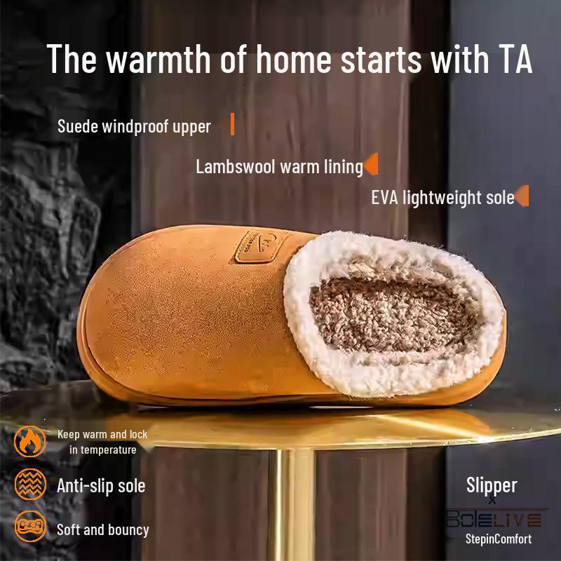 2025 New Stock: Men's & Women's Warm Postpartum Cotton Slippers - Closed-Heel, Autumn/Winter