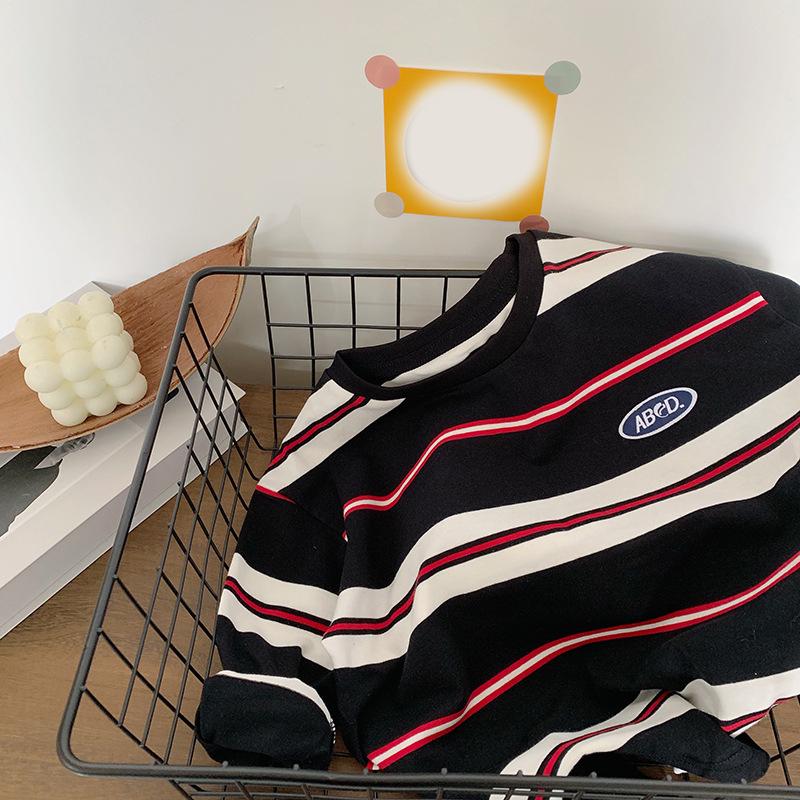 Autumn Children Clothes Girls Long Sleeves Bottoming Shirts Cool Boys Stripe Cotton T-shirt Teen Loose Casual 2-7y Kids Top