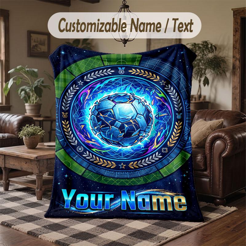 Soccer Theme Throw Blanket Custom Name Text Personalized Blanket Soft Cozy Blanket for Home Sofa Bed