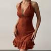 European beautiful women's summer suspender tight mini dress sexy deep V pleated party dress