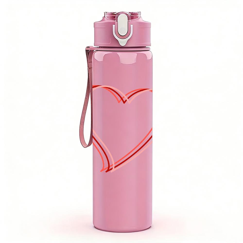 1PC Simple Red Line Heart Graphic,750ml Color Plastic Sports Water Bottle,Leakproof Flip Straw Lid,Suitable for Sports Office Home Use