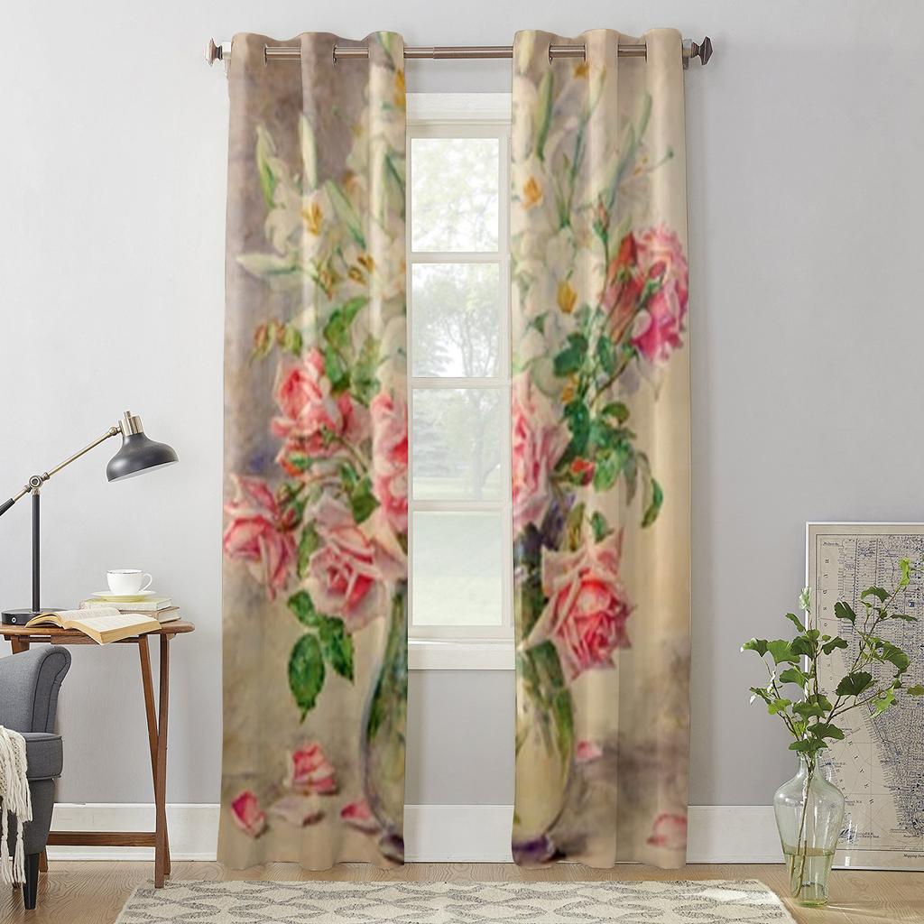 Blumenstrauß aus Rosen Fenstervorhänge für Wohnzimmer Schlafzimmer Luxus moderne Küchenvorhänge Stoffvorhänge