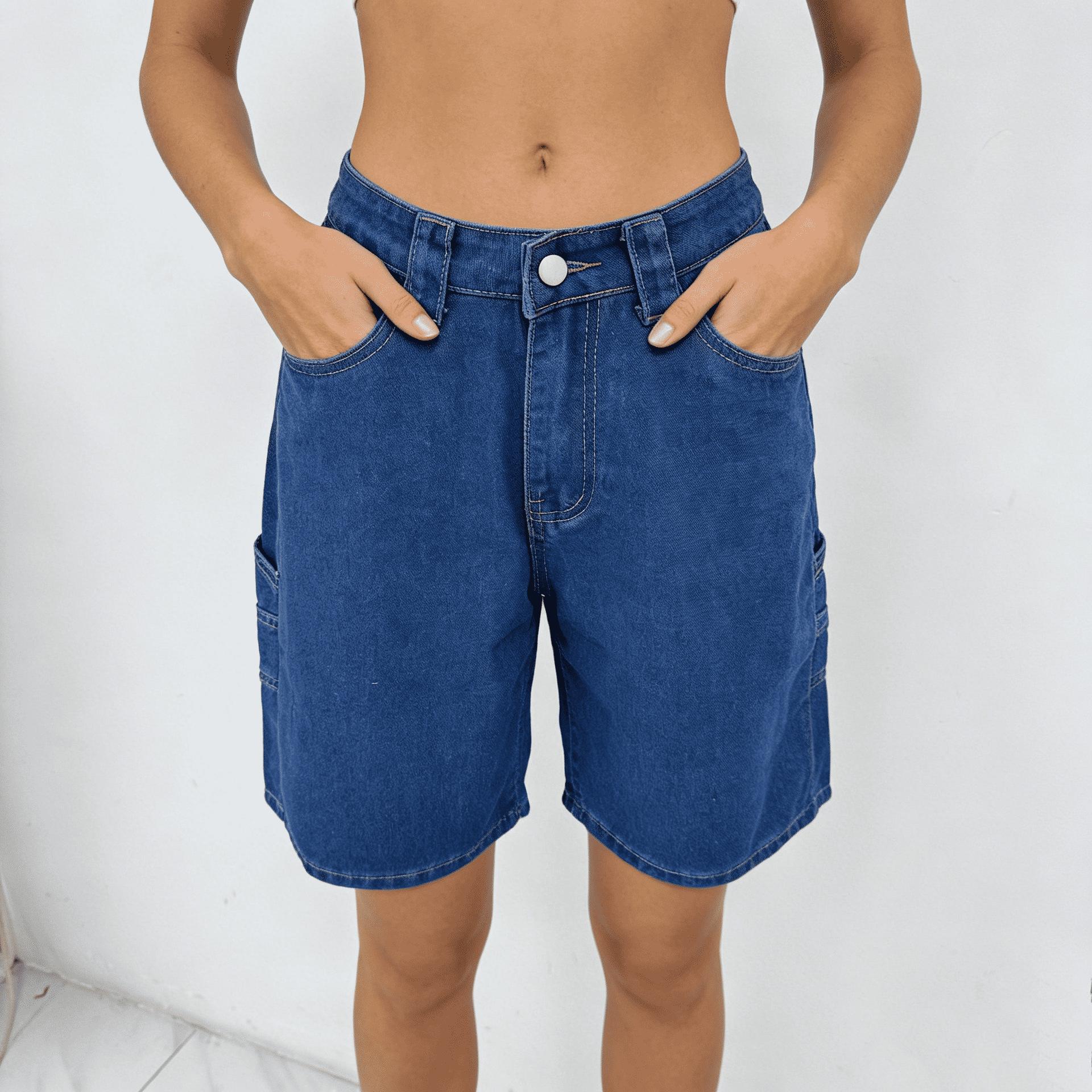 Loose Star Print Casual Denim Capri Pants For Women S темно-синий