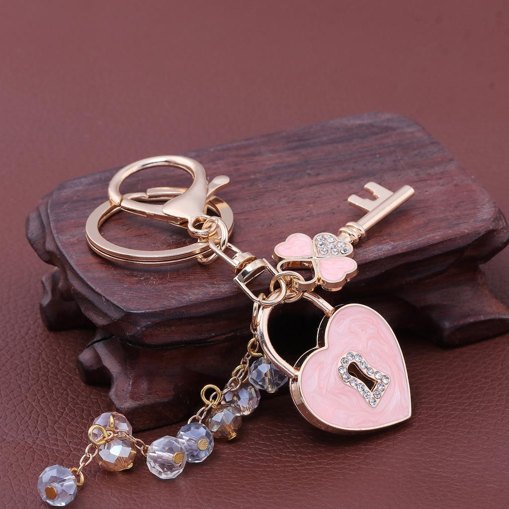 New Fashion Rhinestone Bow Key And Heart Lock Bag Keychain For Women Bag Charm Key Chain Birthday Gift Jewelry