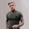 Muscleguys New Arrivals Mens Comfortable  Cotton  Short sleeve Tees Breathable Prited T-shirt V-neck Fashion Slim Fit Short Sleeve T-Shirt