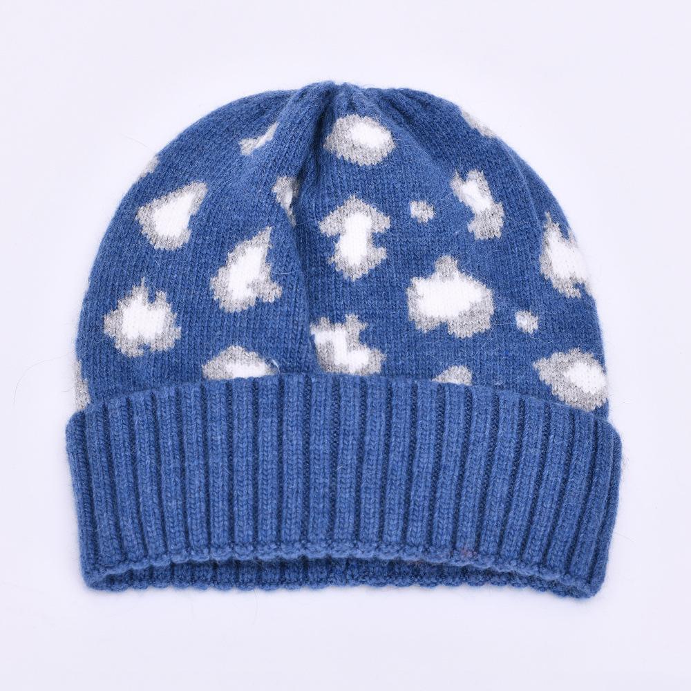 Men's and women's knitted hats angora soft waxy rabbit down leopard print hat autumn and winter outdoor wool hat to keep warm