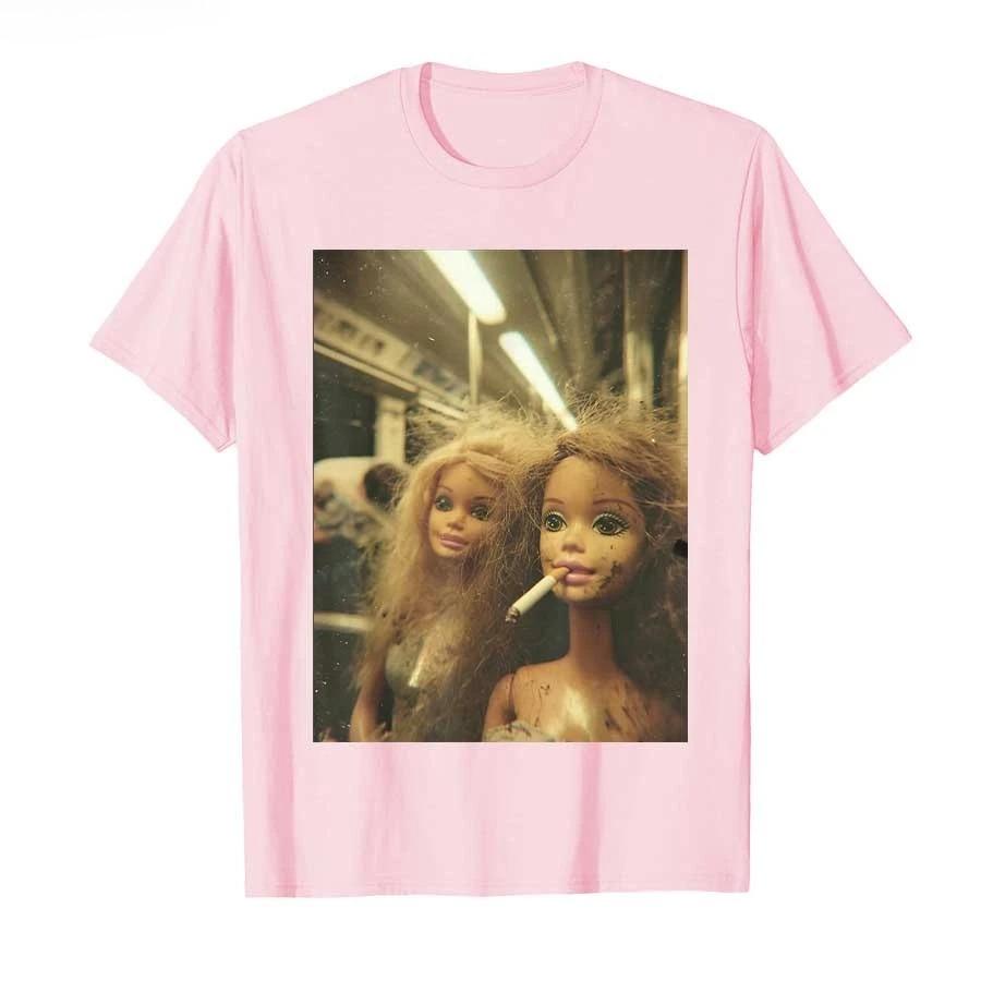 Funny Disgusting Doll face Meme Smoking Y2K Sarcastic Gift Tshirt For Unisex Women  T Shirts Short Sleeve Tops P724 S