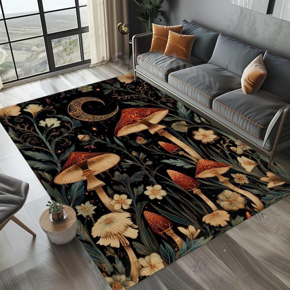 

Mushrooms Carpet Red White Spots Rug Mat Home Decoration Fern Leaves Vine Ornament Non-Slip Soft Floor Mat for Living Room 40x60cm