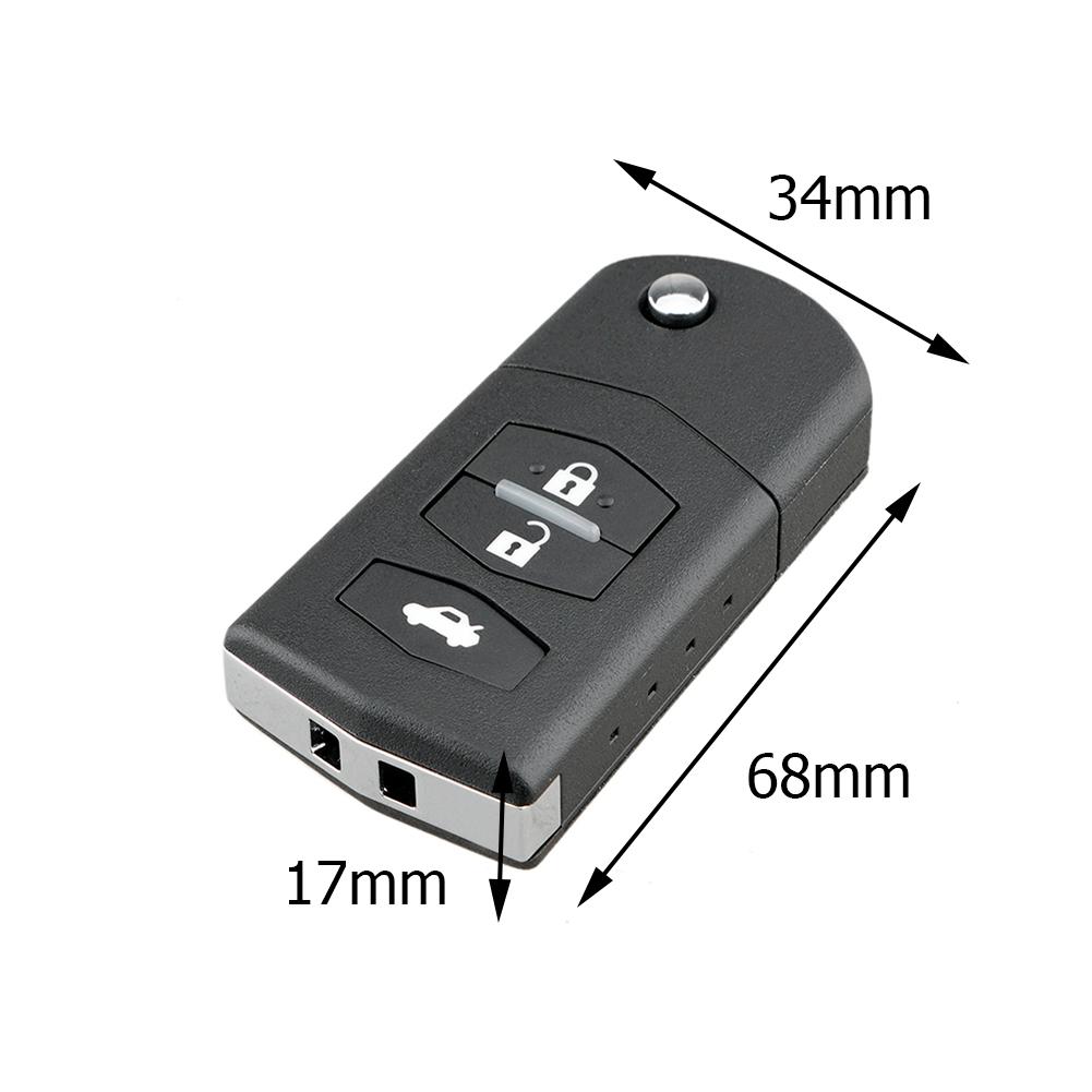 Auto-Fernschlüsselgehäuse, 3 Tasten, Klappschlüsselgehäuse, Blanko-Abdeckung, Ersatz für Mazda 2 3 5 6 RX8 MX5, Schwarz, 68 x 34 x 17 mm