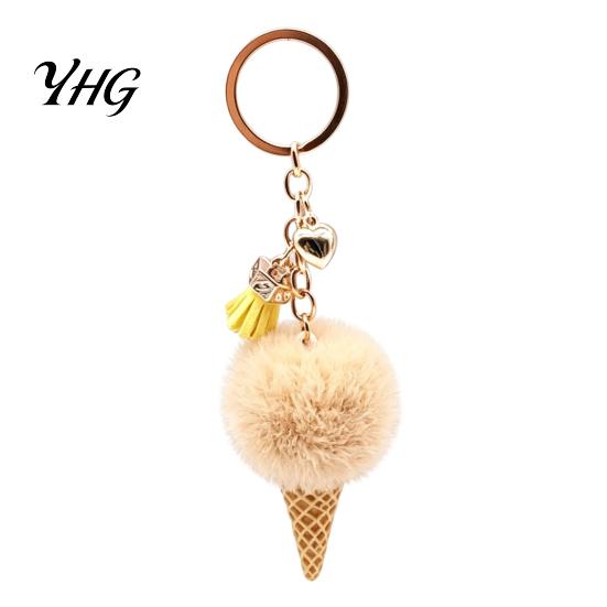 Soft Decorative Charm Plush Ice Cream Keychain for Backpacks, Fluffy Cone Keyring Decor Bag Charm, Pendant with Metal Ring Backpack Decoration