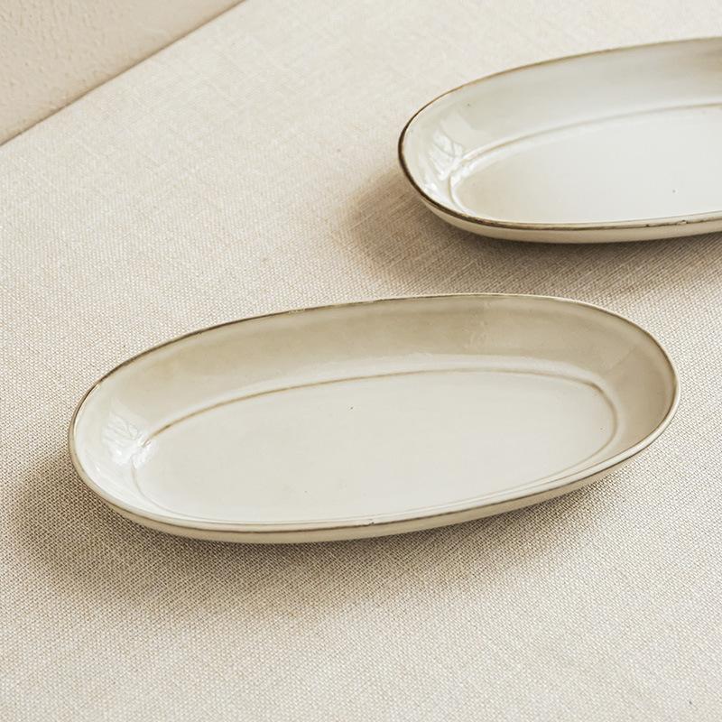 Oval Long Plate Minimalist Style Ceramic Plate Long Plate Household Steamed Fish Plate Restaurant Japanese Material Plate Tableware Plate