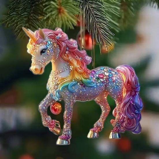 2 Pcs Horse Christmas Ornament Acrylic Sparkly Rhinestones Horse Hanging Decoration 2D Flat Christmas Tree Ornament for Horse Lovers