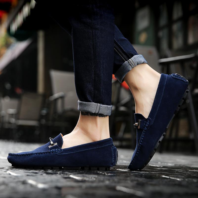 Spring/Summer Korean Edition Large Size Bean Shoes, Casual Leather Shoes, Genuine Leather, Handsewn Lazy Man's Footwear, Men's Shoes