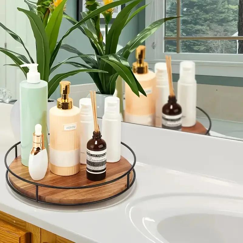 360 Degree Rotating Lazy  Turntable Versatile Rotating Storage Rack Round Wooden for Home Kitchen Pantry