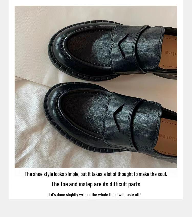 Grape Mom Jesienne Retro Damskie Mokasyny z Okrągłym Noskiem z Miękkiej Skóry na Grubszym Obcasie