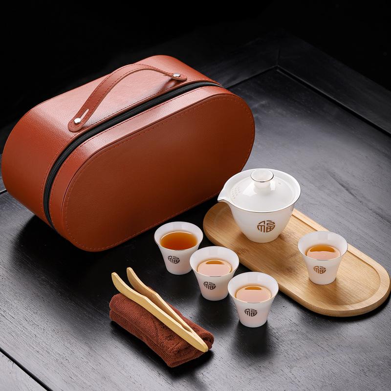 Ceramic suet jade porcelain portable travel tea set creative souvenir business company gift