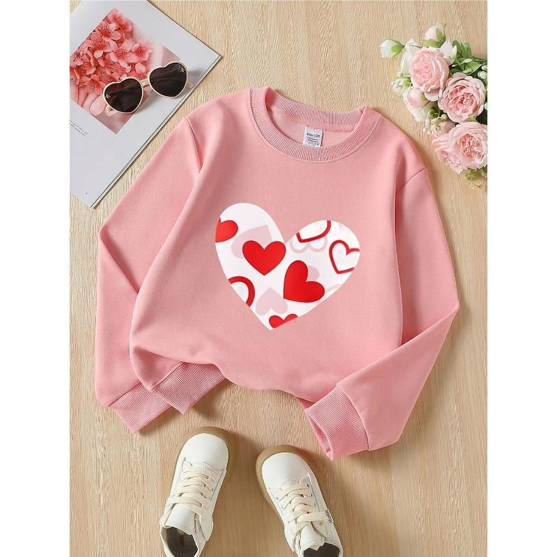 European Sizes Kids' Crewneck Sweatshirt | Heart Pattern Red White Love Design, Sportswear and Casual Wear, Soft and Comfortable, Clothing, Teenagers