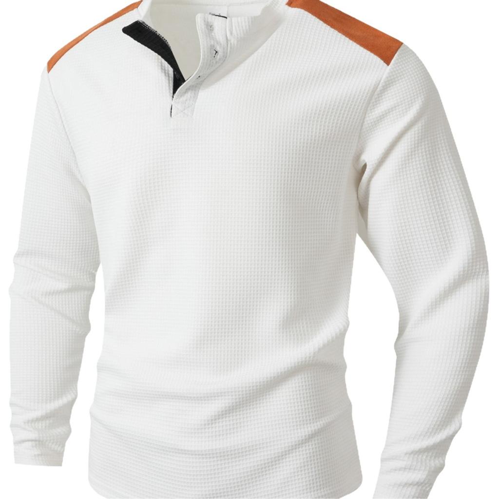New Men’s Outdoor Casual Versatile Two-tone High-neck Button-up Round-neck Long-sleeved Top