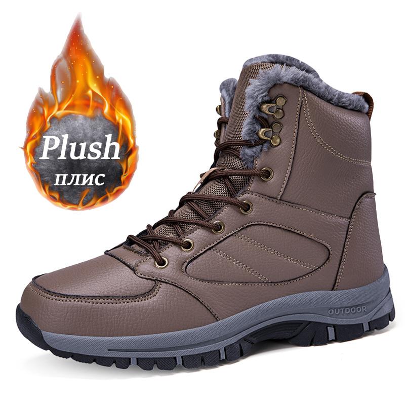 Высокие мужские ботинки плюшевые теплые ботильоны черные зимние ботинки на шнуровке высококачественные зимние кожаные кроссовки класса люкс размер обуви 39-48 39 5224₽