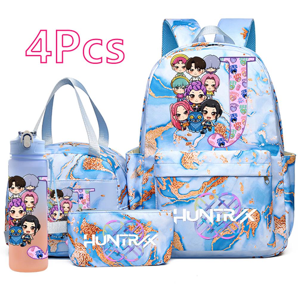 4Pcs/set Anime K-Pop Printed Backpack Handbag Pencil Case with 750Ml Water Bottler for Teenager Boy Girl Schoolbag Large Capacity Bookbag Kid Gift