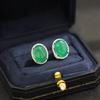 Elegant temperament Oval imitation chalcedony inlaid earrings Versatile exquisite high-end pierless earclips earrings women's models