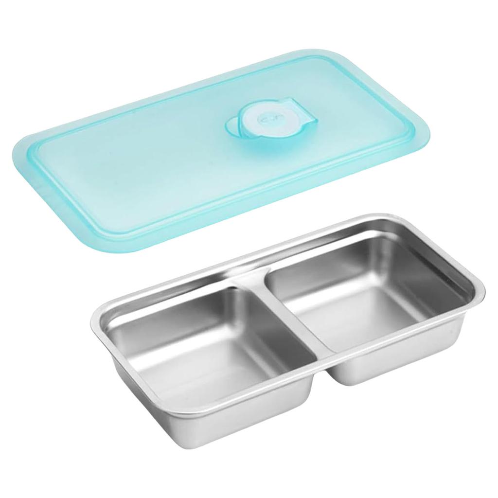 Stainless Steel Snack Containers with Lid 2 Compartment Lunch Box Food Storage Meal Prep Container for Outdoor Camping