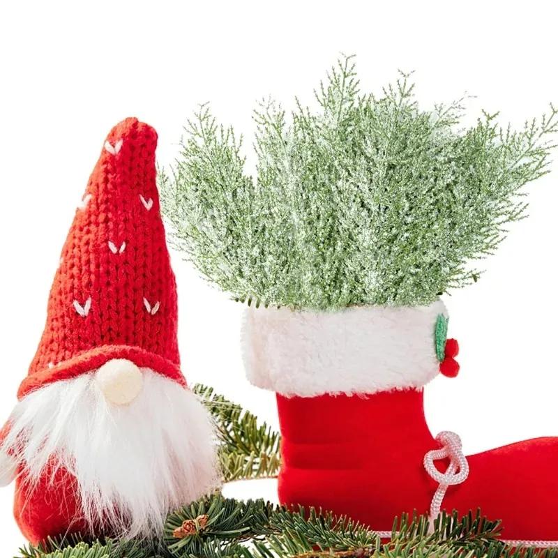 Artificial Christmas Frosted Pine Branches Faux Cedar Branches Fake Snow Sprigs Pine Leaves Plastic Cypress Garland Wreath DIY