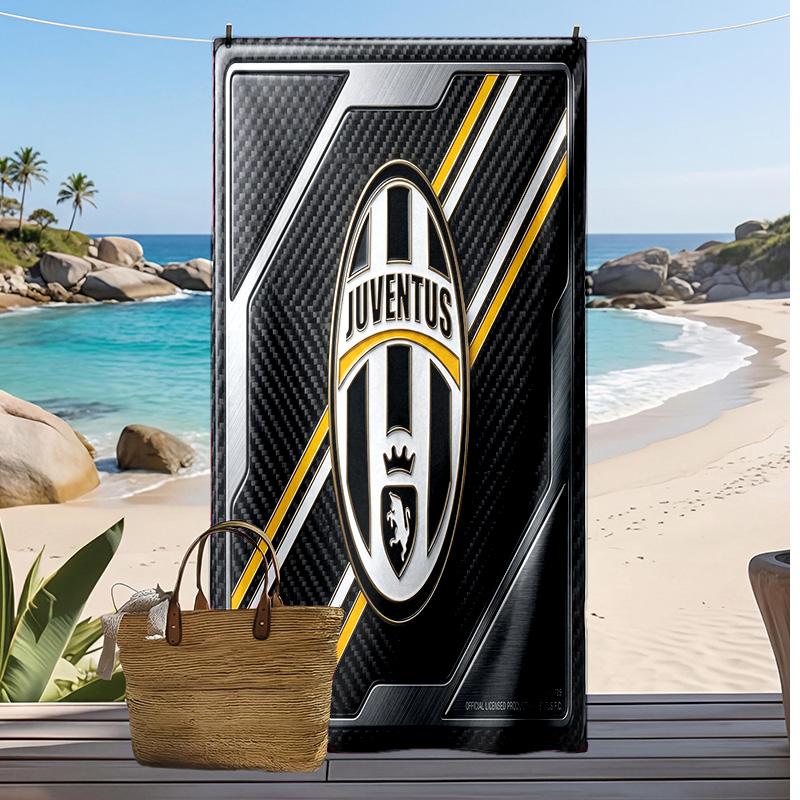 Asciugamano da Spiaggia Stampato Juventus FC Asciugamano Morbido ad Asciugatura Rapida Coperta da Spiaggia Rettangolare Grande Portatile per Viaggi Piscina