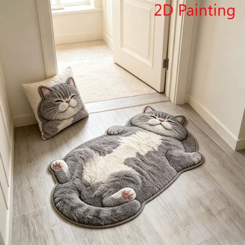 Cat Shaped Plush Area Rug Adorable Soft Fluffy Floor Mat for Bedroom Bedside Playroom Cat Lover Home Decor