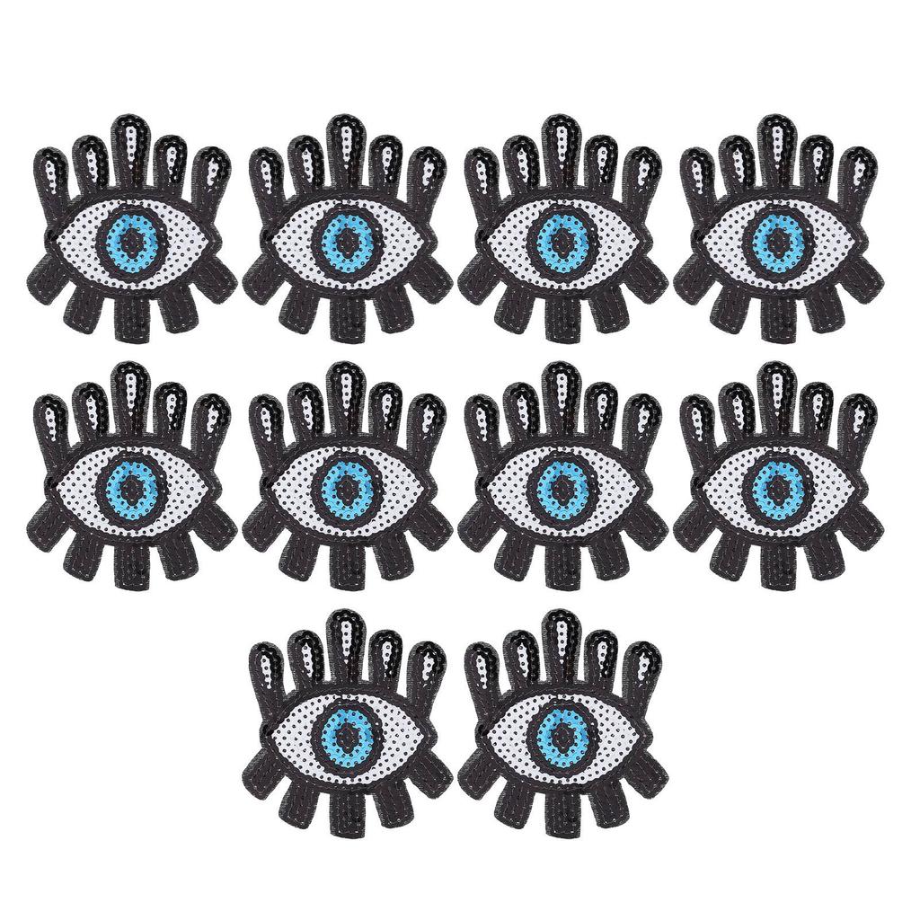 10Pcs Embroidered Patches Sequin Eye Shape Covering Breakages Stains Iron On Patches for DIY