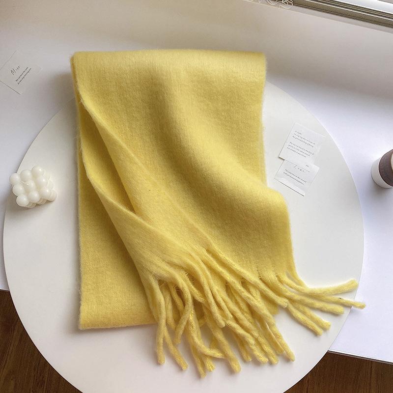 Winter new solid color versatile thickened scarf mohair fringed soft waxy warm student scarf women