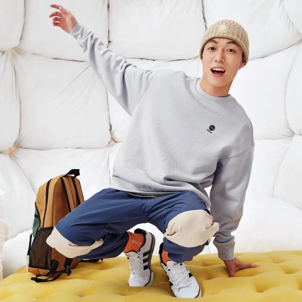 Adidas Neo Solid Color Print Small Logo Fleece-Lined Sweatshirt Unisex Tops Grey HY9655