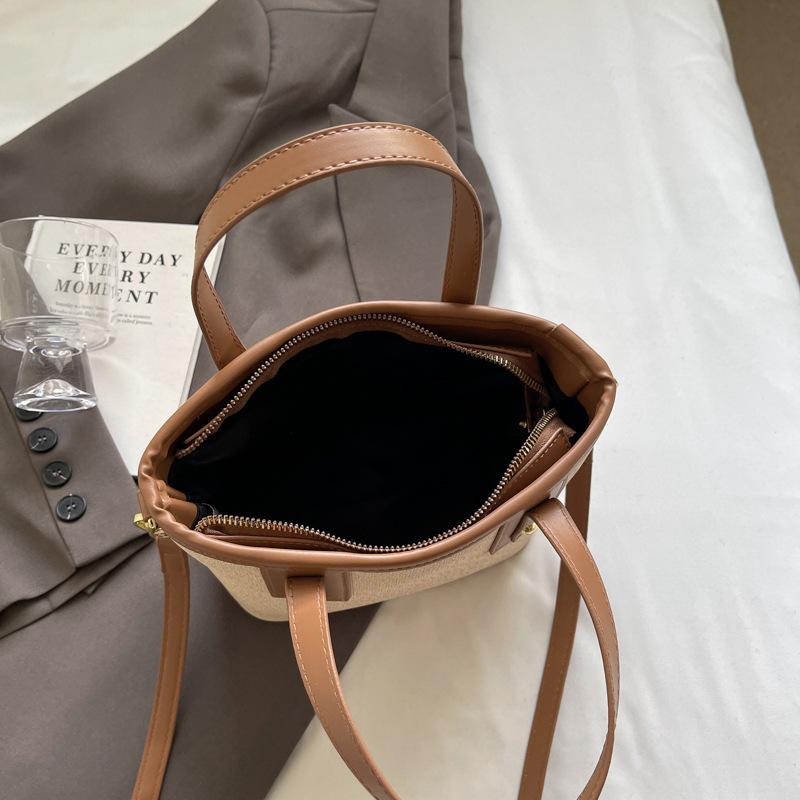 Autumn new fashionable and simple contrasting color vegetable basket bag portable shoulder oblique span trendy women's bag