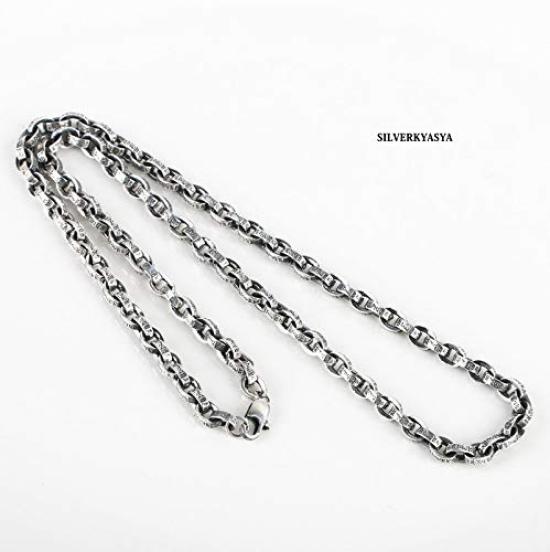 [silverKYASYA] Sanskrit Six-Syllable Mantra Necklace, Amulet, Good Fortune, Protection from Evil, Long Paper Chain Necklace, 5mm Width, Length: 45cm,